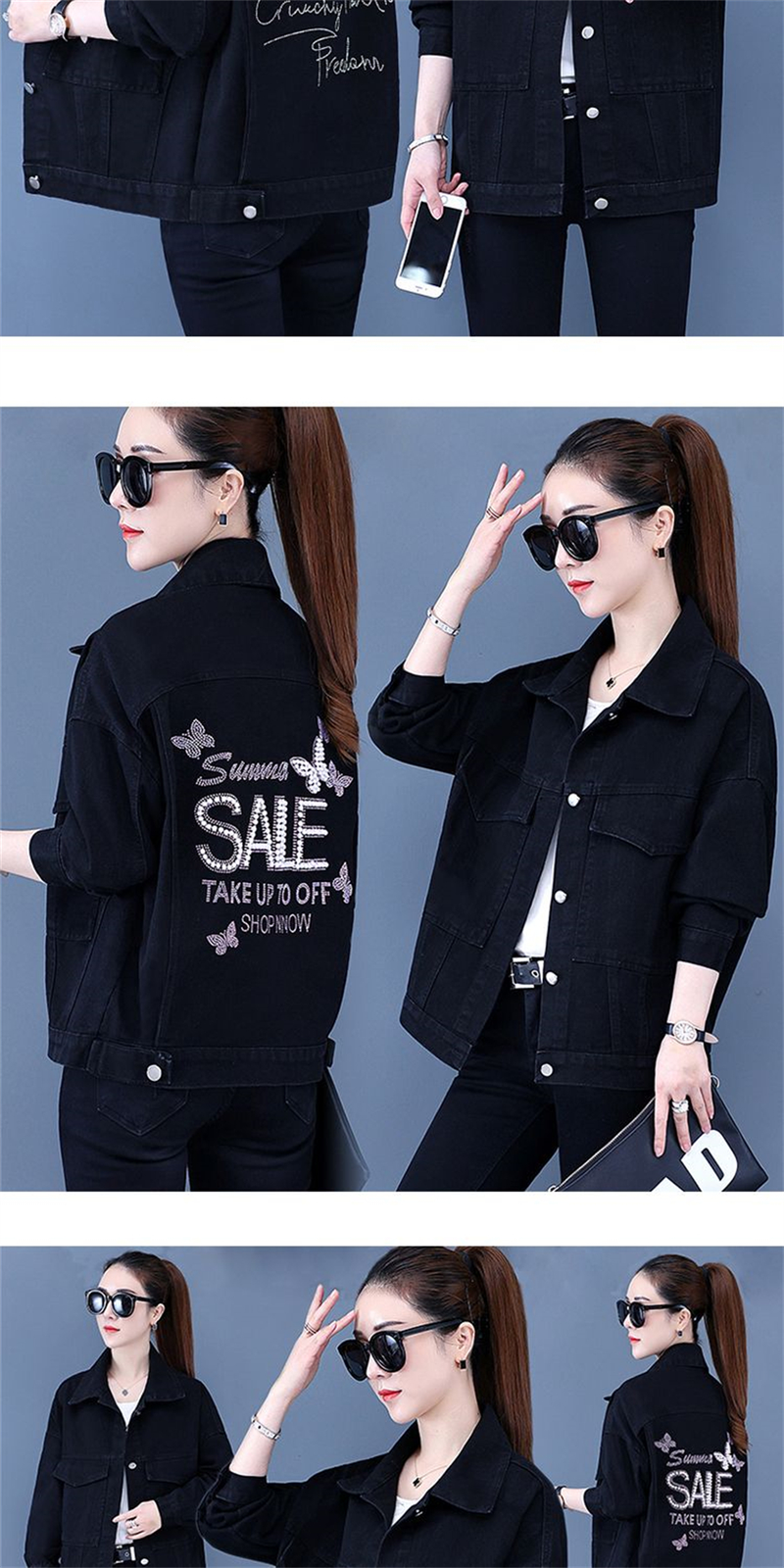 Chaqueta vaquera con remaches tachonados a mano para mujer, abrigo corto con borlas, chaqueta vaquera a la moda, abrigos negros Rock, novedad de primavera y otoño de 2023_voghion.com