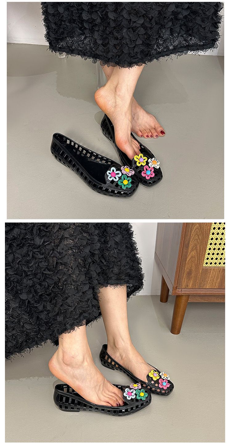 Jelly Shoes Kadın Sığ Tek Ayakkabı Kristal Ayakkabı Kare Başlı Havalı Terlikler Tembel Tek Pedal Yetişkin_voghion.com
