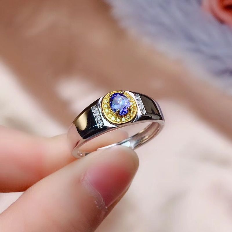 【 3091 People's Collection 】 S Silver Inlaid Natural Tanzanite Men's Ring, Fashionable Color, Beautiful Lively, Suitable_voghion.com