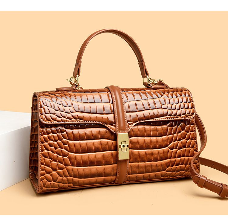 Nuova borsa da donna in pelle verniciata, a tracolla, con motivo coccodrillo_voghion.com