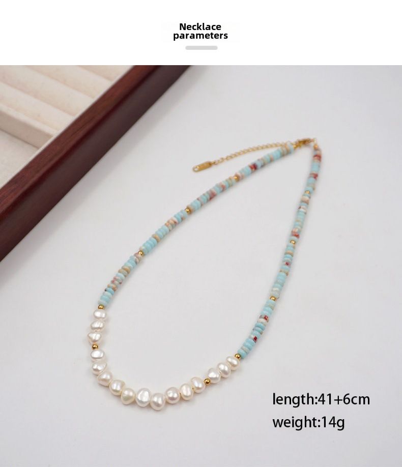 Perlenkette Farbe Nischendesign Frühling und Sommer Maillard Perlen Schlüsselbeinkette Süßwasserperlen Halskette Armband Anzug_voghion.com