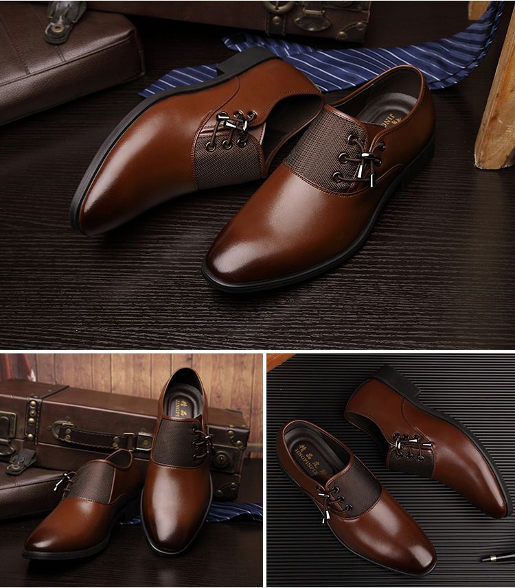 Muška svečana haljina, britanske vintage šiljaste muške trendi boje, prozračne ležerne svijetle kožne poslovne vudbene cipele, jednostruke kožne cipele_voghion.com