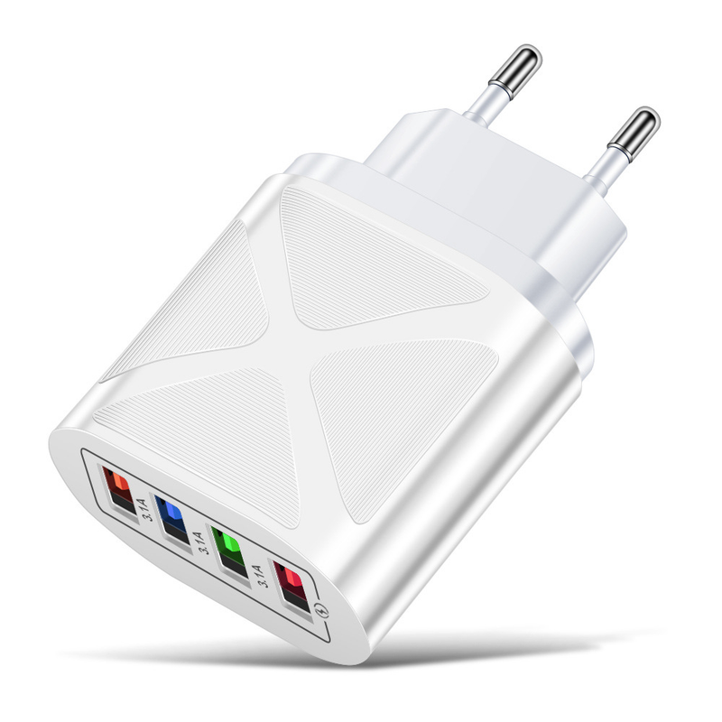 Chargeur de téléphone portable Music Festival Luminous 4USB Tête de charge de voyage 3A Chargeurs standards américains, européens et britanniques_voghion.com