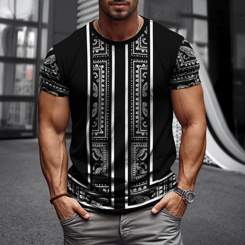 Light Luxury Super Elastic Casual Short Sleeved Mens T Shirt New Digital Print Solid Color Streetwear For Daily Party Home Socia_voghion.com