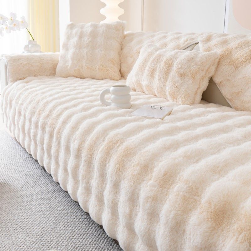 Winter Thickened Warm Bubble Rabbit Plush Sofa Cover Cream Style Non-Slip Cat-Feeling Seat Cushion_voghion.com