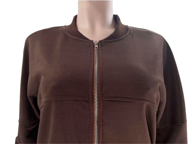 Women's Clothing Autumn and winter new solid color zipper cardigan sweatshirt women's fashion casual straight pants suit_voghion.com