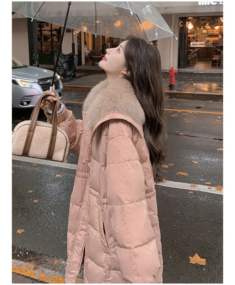 Milk Hoo Pink Large Feather Collar Down Cotton Coat For Women's Winter 2023 New Korean Edition Mid Length Fashionable_voghion.com