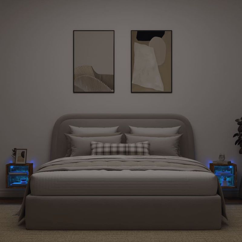 TV-Wandschränke mit LED-Leuchten 2 Stk. Räuchereiche_voghion.com