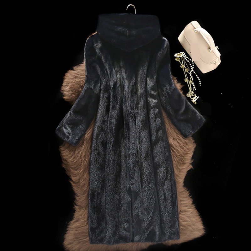 Damkläder lång stil, ny stil för kvinnor minkpälsrock med huva, specialpris_voghion.com