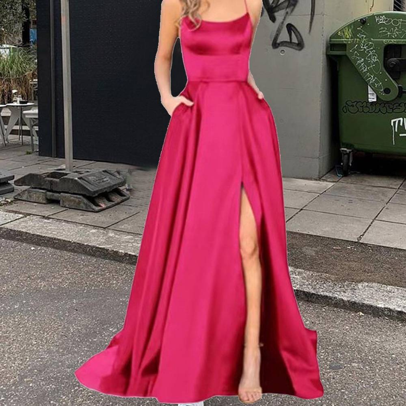 Elegantes, modisches Trägerkleid, ärmellos, hohe Taille, Korsett, Schlitz, Cocktailkleid, Abendkleid, Maxikleid, Meerjungfrau, Hochzeitsfeier, langes Kleid_voghion.com