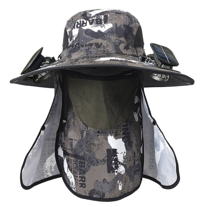 Cappello rinfrescante ad energia solare con protezione staccabile per viso e collo - Ventilatore ricaricabile ad alta potenza per esterni - Protezione solare UPF50+ per uomo_voghion.com