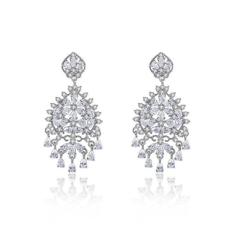 Women's Jewelry Elegant Long Drop Earrings With Zircon Stones For Evening Parties, Geometric Design, Dangle Earrings For Women_voghion.com