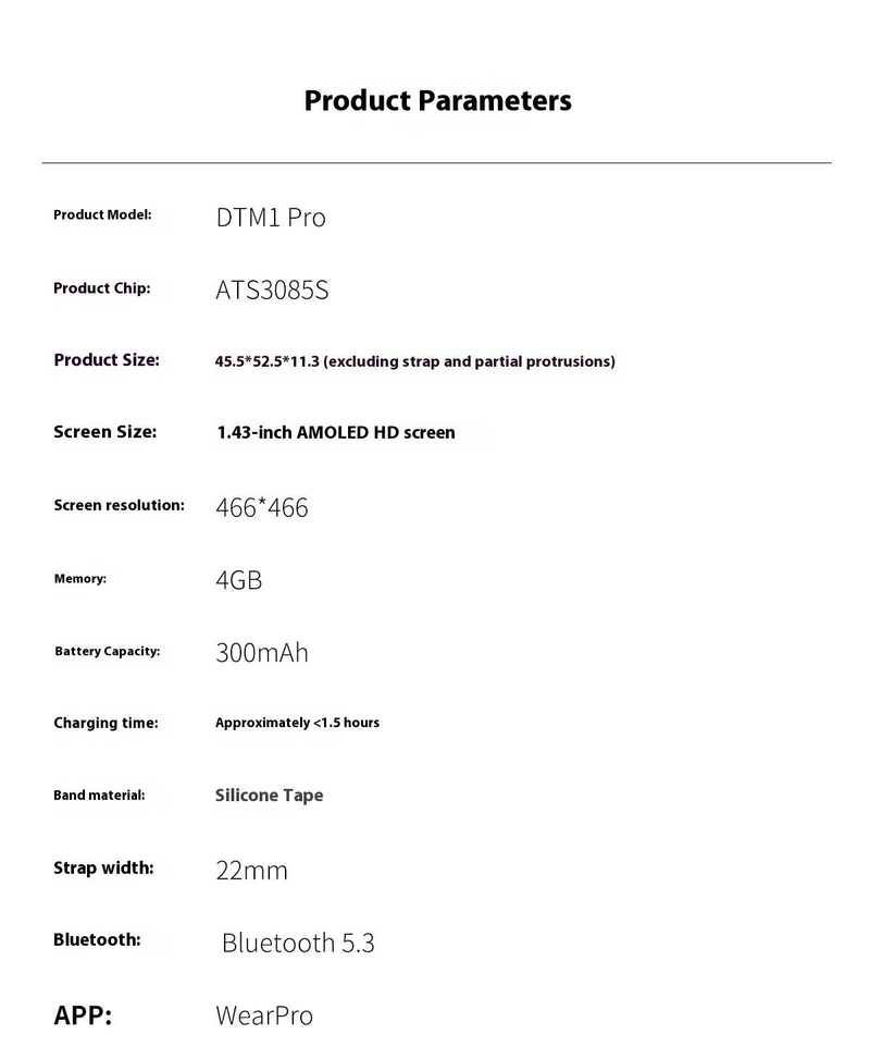 DTM1PRO Smart Watch With WhatsApp Notifications, Blood Pressure & Oxygen Monitor, 4GB Memory, IP67 Waterproof_voghion.com
