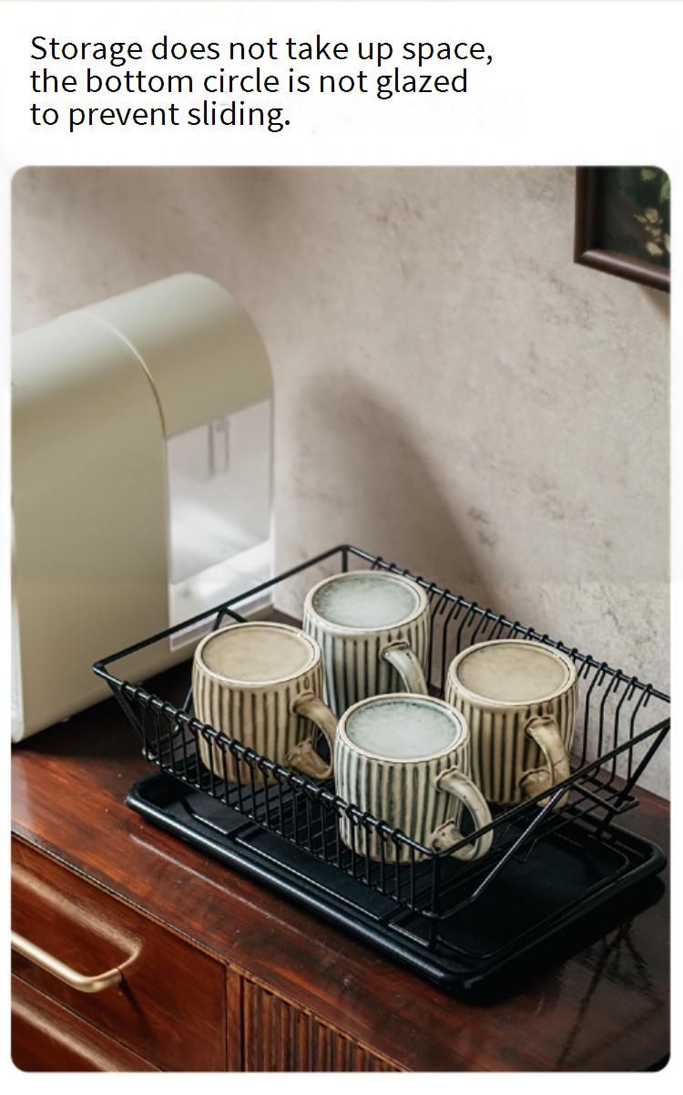Taza artesanal con variación de esmaltado y textura en relieve - Taza de café de cerámica nórdica con tapa y cuchara, capacidad de 450 ml, diseño retro para hombre_voghion.com