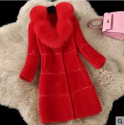 Damenbekleidung Kunstpelzmantel Damen Mittellang – Kragen aus Nerz- und Fuchsimitat, samtartige Plüsch-Oberbekleidung für den eleganten Arbeitsweg (Schwarz/Rot)_voghion.com