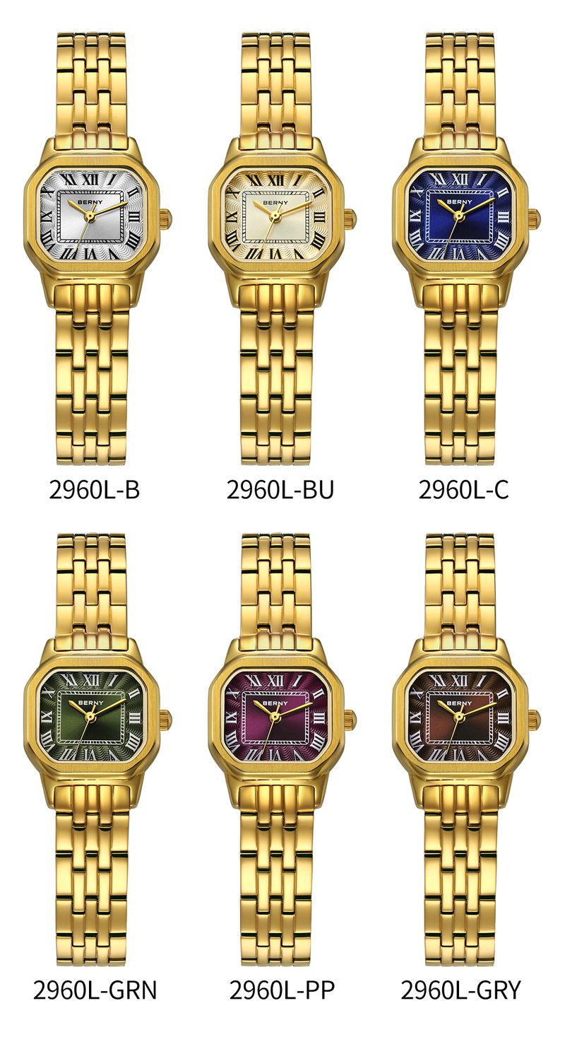 BERNY Gold Watches For Women Dainty Rectangular Case Roman Dial Small Vintage Bracelet Watch Stainless Steel Waterproof Analog Quartz Wrist Watch_voghion.com