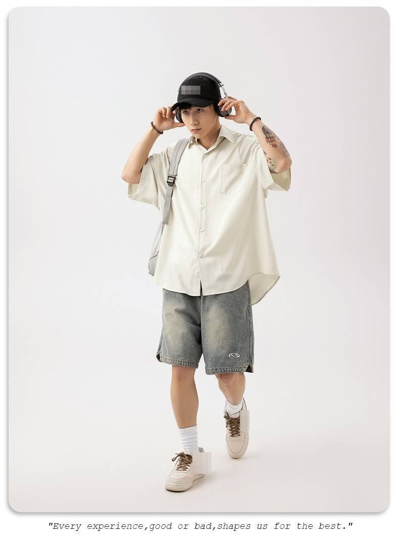 Men's Lightweight Drape Short Sleeve Shirt - Summer Casual Linen-Like Oversized Shirt For Couples (Pink/Black/Blue/Beige)_voghion.com