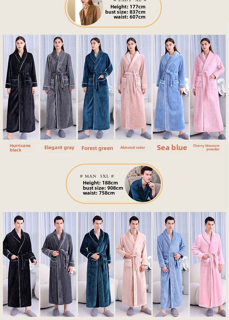 Unterwäsche & Nachtwäsche Herbst und Winter Extra langer und dicker Flanellmantel für Männer und Frauen, extra großer Bademantel aus Korallenvlies_voghion.com