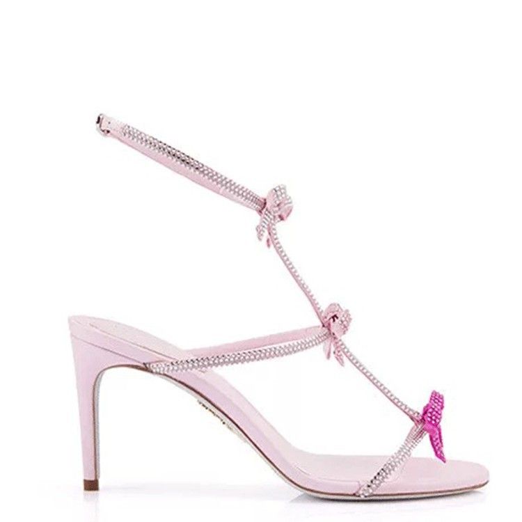 Women's Elegant Bow Knot Rhinestone Strappy Sandals - Open Toe High Heel Roman Shoes With Thin Heel For Summer With Stiletto Heels._voghion.com