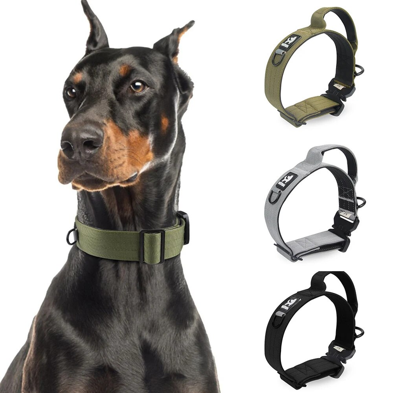 Large Dog Collar Durable Nylon Military Tactical Adjustable Pet Lead Outdoor Walking Training Collars Pitbull Labrador_voghion.com