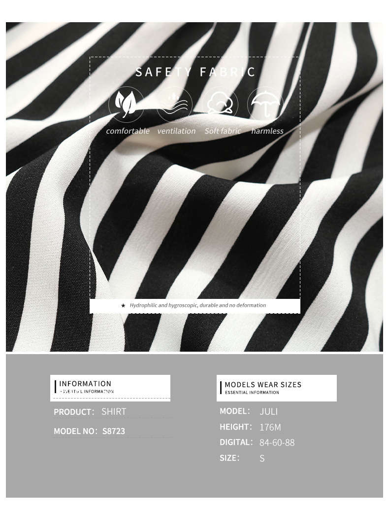 Top da donna Camicia a righe bianche e nere a maniche lunghe_voghion.com