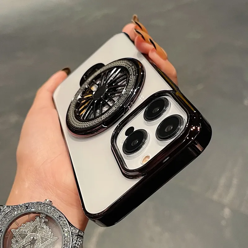 Luxus-Plattierungsrahmen, staubdichter Stecker, Gyro-Halterung, Telefonhülle für iPhone 16 15 14 13 Pro Max Plus, klare, stoßfeste Anti-Drop-Hülle_voghion.com