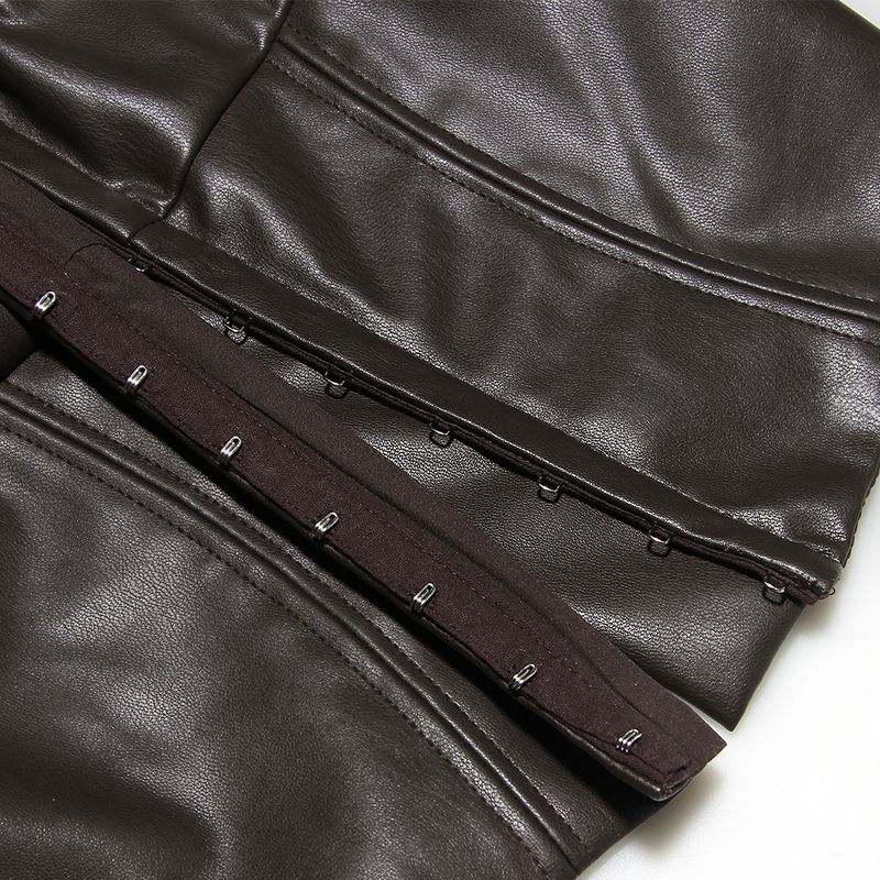 Abito da donna in pelle PU gilet sexy allacciato alla caviglia, top corto a spina di pesce con cavezza cava sottile_voghion.com
