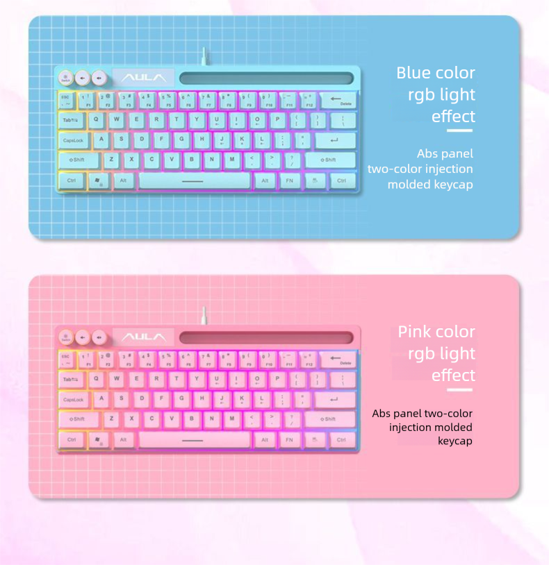 Wolf Spider F3061 Mechanical Feel Keyboard 64 Keys Wired Mini RGB Desktop Laptop Convenient_voghion.com