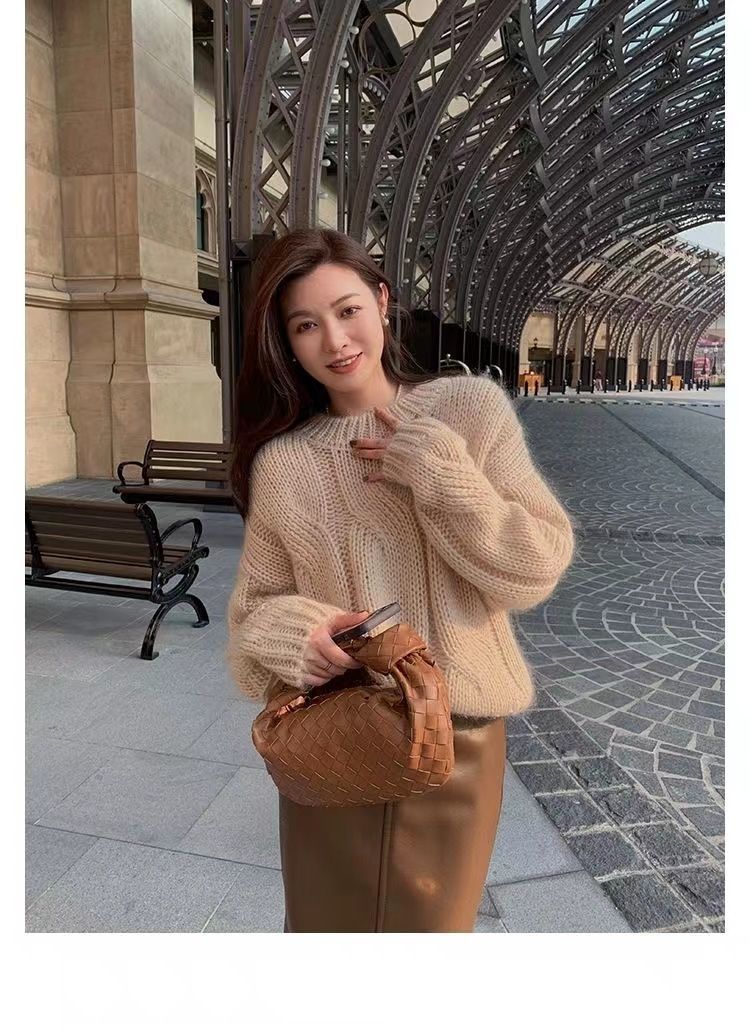 Maglione Lazy Fried Dough Twists, nuovo maglione autunnale e invernale, dolcevita, a maniche lunghe, ampio, con scollo rotondo, lavorato a maglia_voghion.com