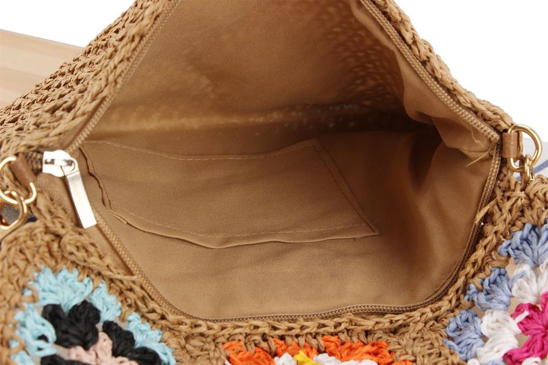 Borsa da spiaggia in stile pastorale con tracolla singola in paglia da donna_voghion.com