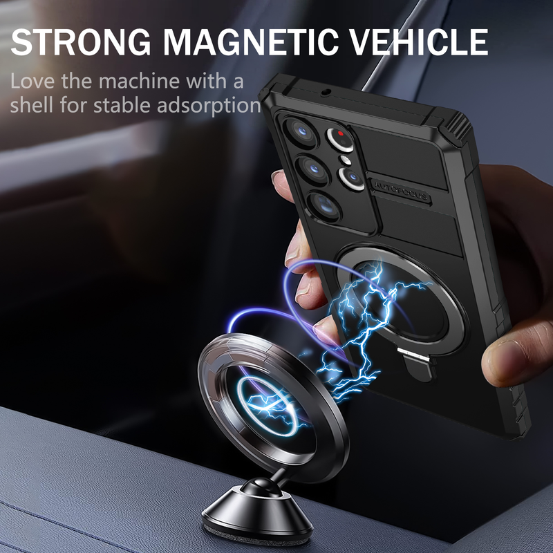 MagSafe Case For Samsung Galaxy S23 S22 S21 S20 Ultra Plus Note 20 FE Camera Slide Protector Ring 360 Rotate Kickstand_voghion.com