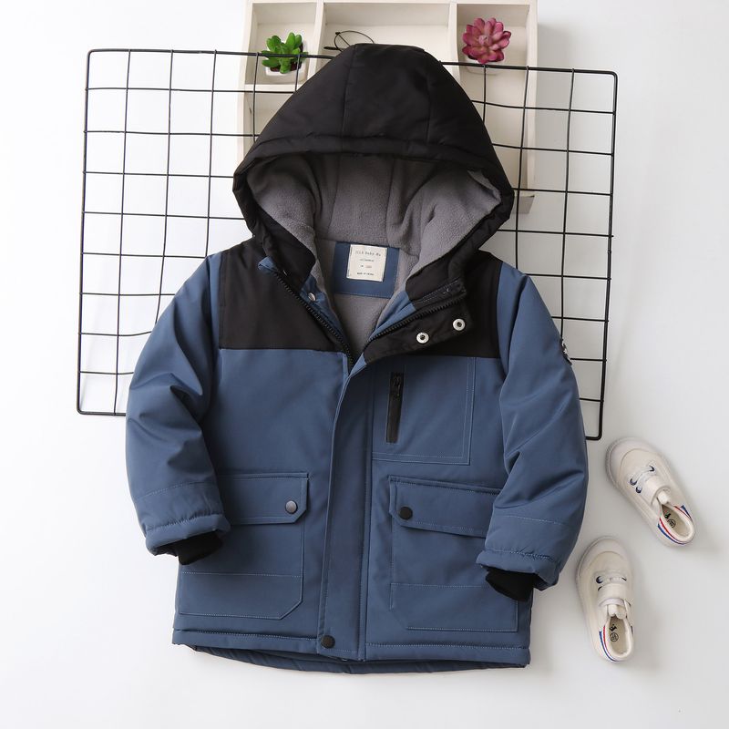 Boys' Color-Block Fleece-Lined Padded Jacket – Thick Winter Coat With Hood (120-170cm, 4 Colors)_voghion.com
