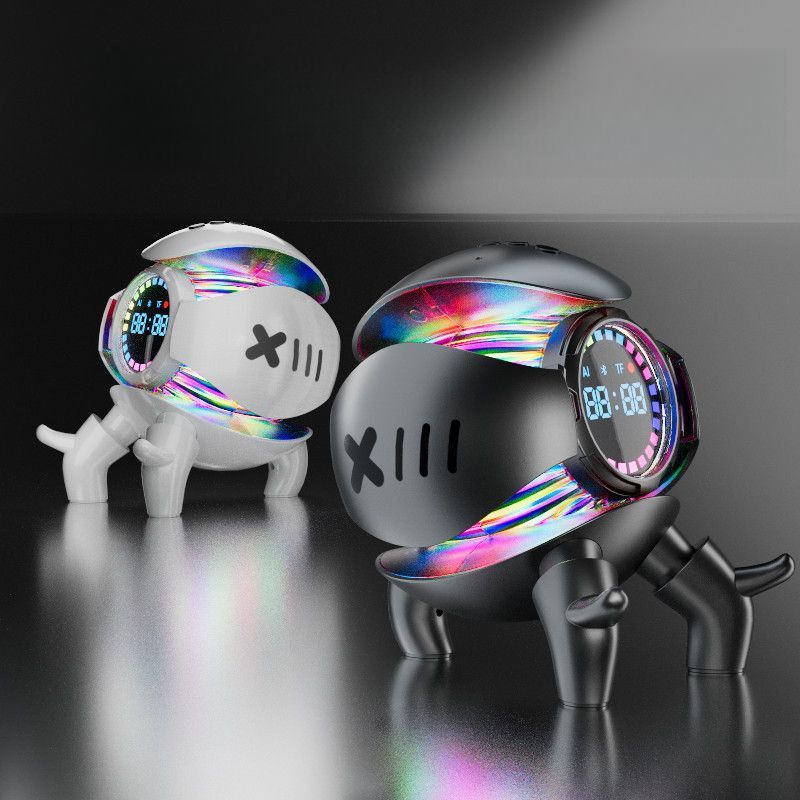 1 Mecha Little Monster Bluetooth Speaker Innovative Night Light Clock Cyber Car Desktop Robot_voghion.com