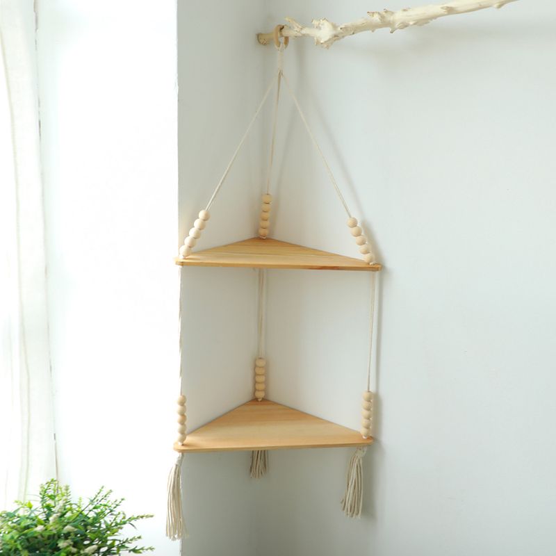 Decoración de pared de madera triangular tejida a mano con recuerdo bohemio, decoración artesanal sencilla para el hogar_voghion.com