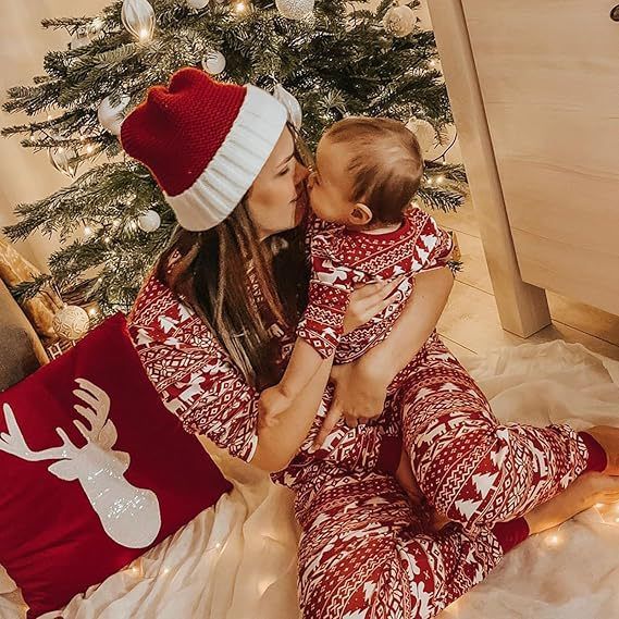 Weiches, passendes Weihnachtspyjama-Set für die ganze Familie – gemütliche Weihnachtsnachtwäsche aus Baumwolle für Erwachsene, Kinder und Haustiere (lange Ärmel, Cartoon-Druck, ganzjähriger Komfort)_voghion.com