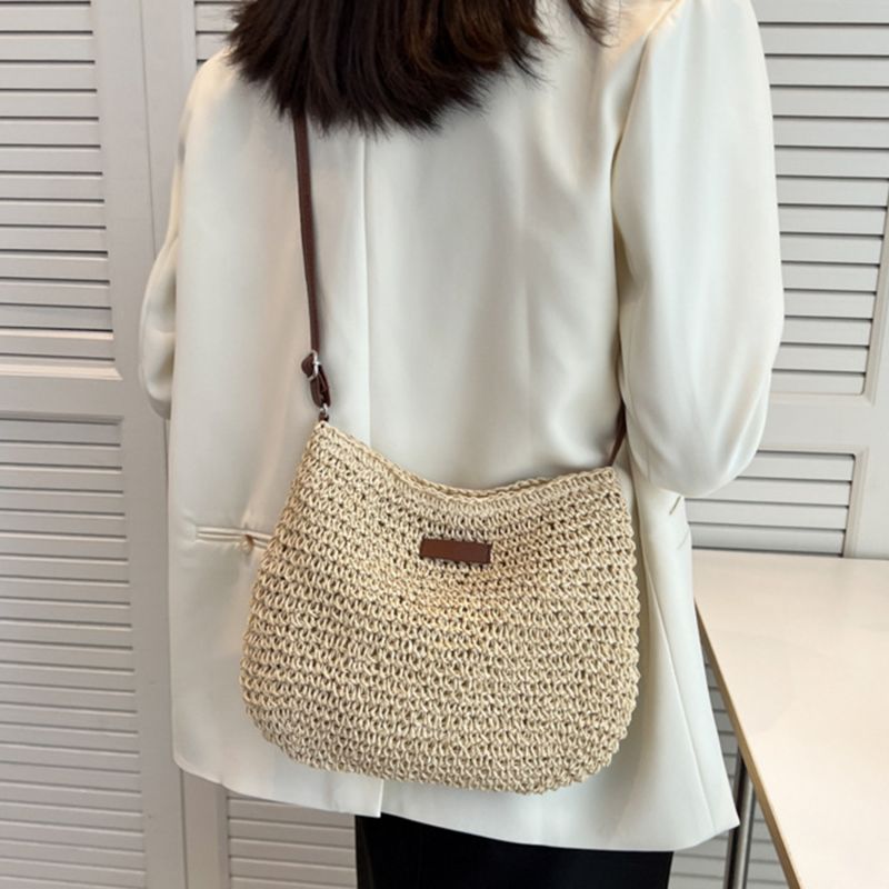 Borsa a tracolla in paglia di moda estiva da donna Borsa a tracolla in tessuto per lo shopping per le vacanze al mare Borsa a tracolla per borse da donna_voghion.com