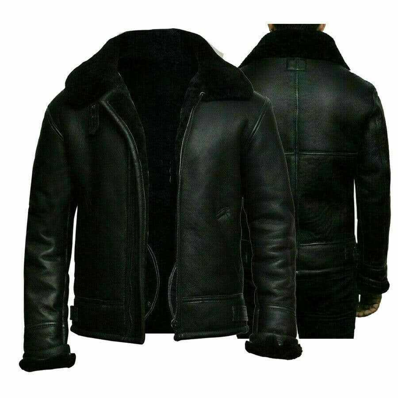 Men's Shearling-Lined Leather Coat With Wide Lapel - Premium Winter Overcoat, Luxurious Faux Fur Outerwear_voghion.com