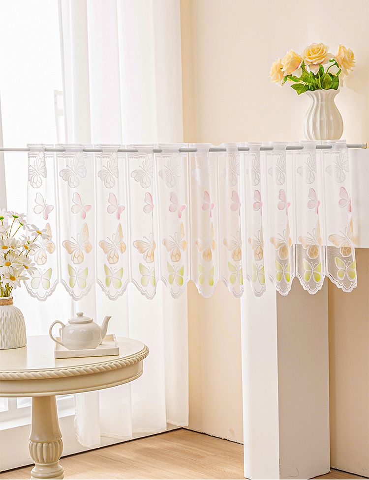 Elegant Lace Door Curtain With Butterfly Embroidery - Sheer Semi Curtain For Bedroom, Study, Bathroom (3 Sizes, 4 Colors)_voghion.com