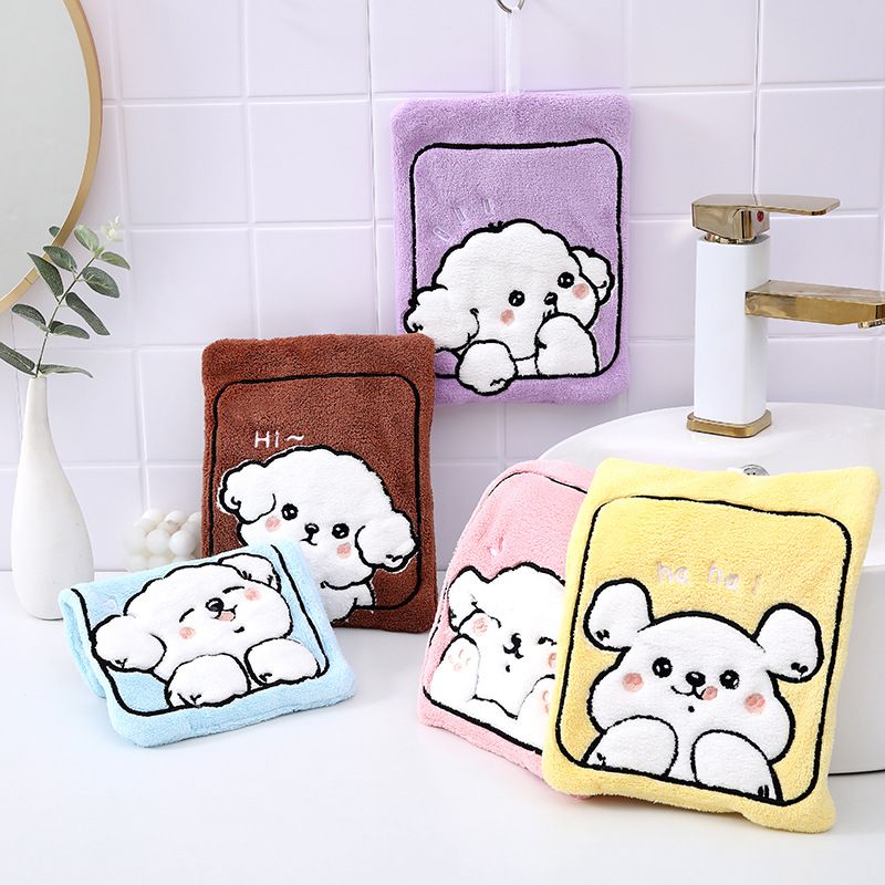 Asciugamano da appendere alla cucina per bambini, in pile di corallo spesso, assorbente e ad asciugatura rapida, modello Lillian Square Puppy_voghion.com