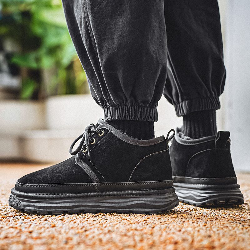 Bottes de neige pour homme, automne-hiver, cuir et fourrure, polaire intégrée, chaudes, mi-montantes, en coton, épaisses, tendance, décontractées, pour le travail_voghion.com