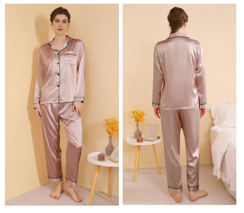 Damen-Nachtwäsche, große Größe, Basic-Pyjama, Damen, Frühling und Sommer, langärmelige Hose, dünne Seide, Freizeit, Zuhause, zweiteiliges Set_voghion.com