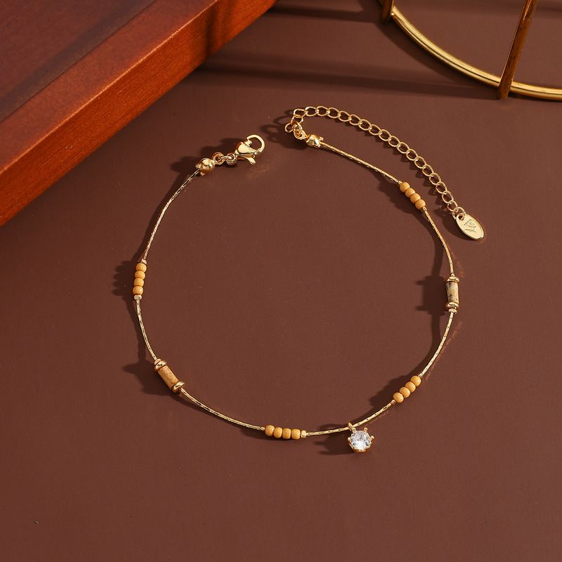 Summer Fashion Anklet Non-Fading Stainless Steel Simple Trendy Beach Style Beaded Foot Jewelry_voghion.com