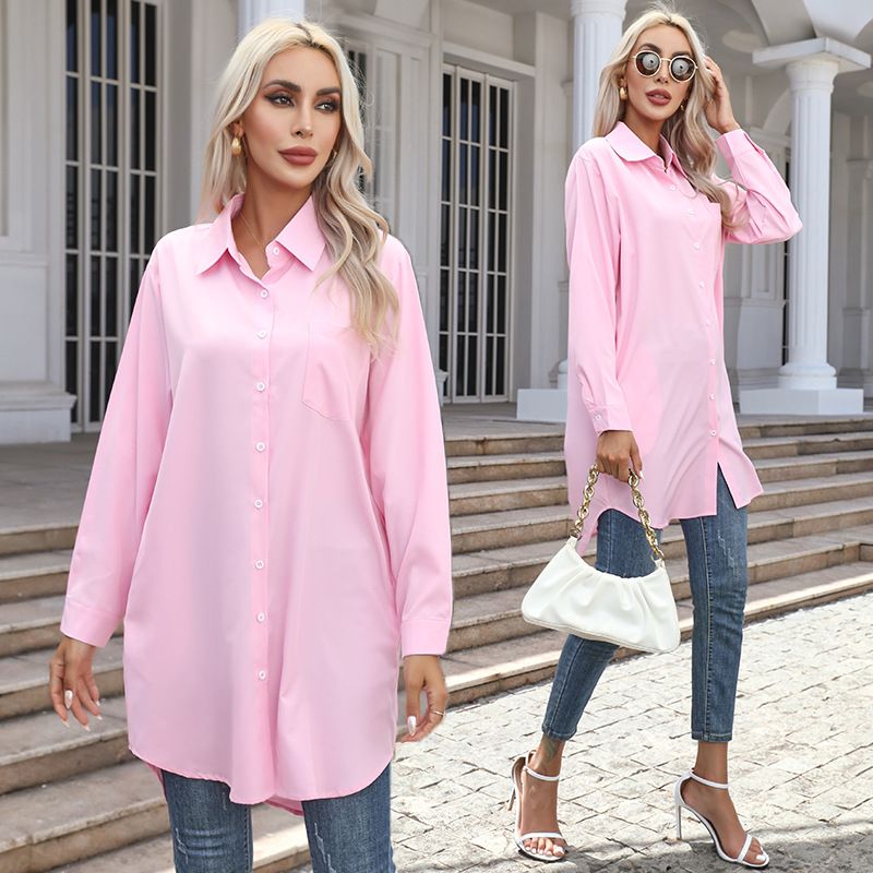 Camicia casual elegante a tinta unita a maniche lunghe, nuova collezione autunno 2025 da donna Verve_voghion.com