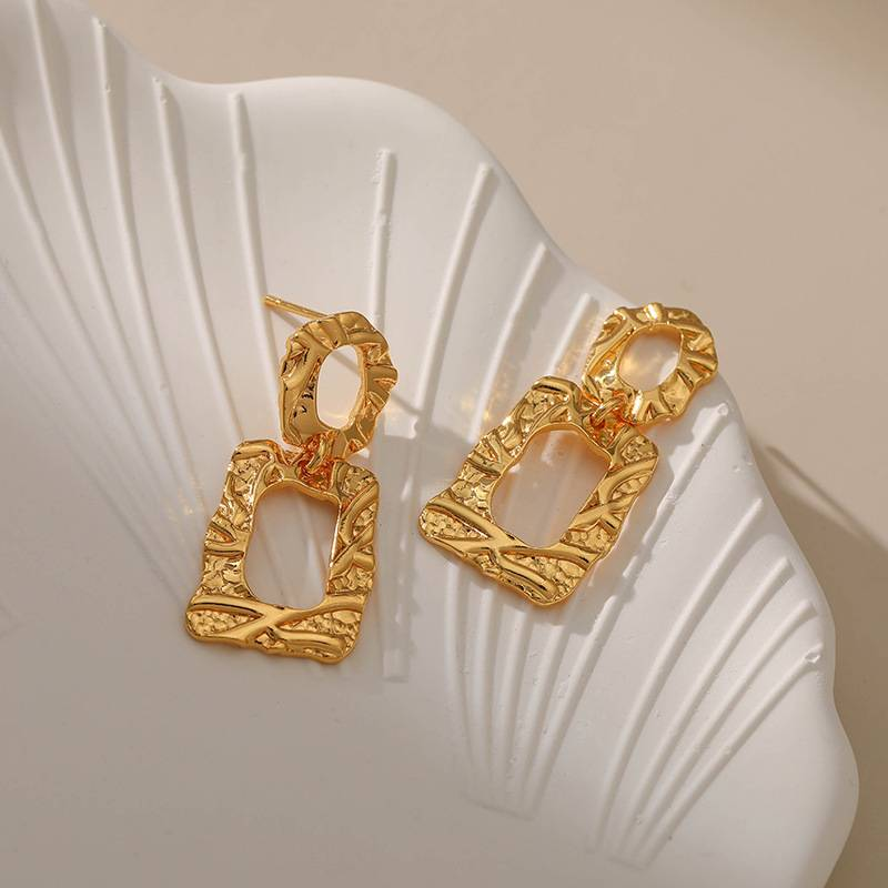 Irregular bump design studs Metallic square earrings_voghion.com