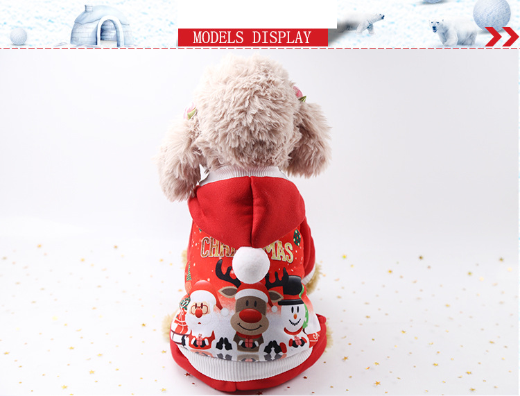 Felpa con cappuccio in pile con pupazzo di neve di Natale a quattro zampe, vestiti per animali domestici, cani e gatti_voghion.com