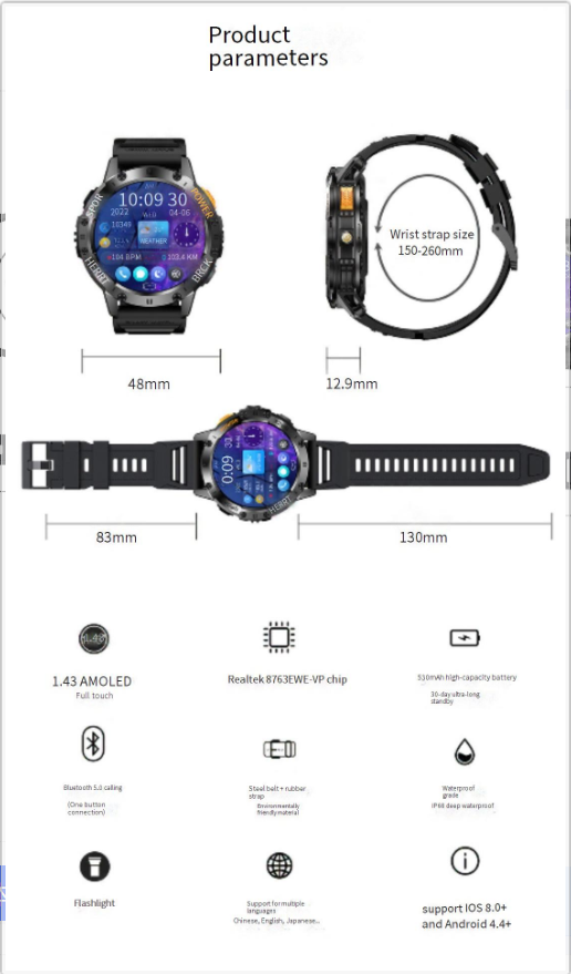 Chytré hodinky Chytré hodinky Bluetooth Volání Kulatý displej Tepová frekvence Krevní tlak Monitorování zdraví_voghion.com