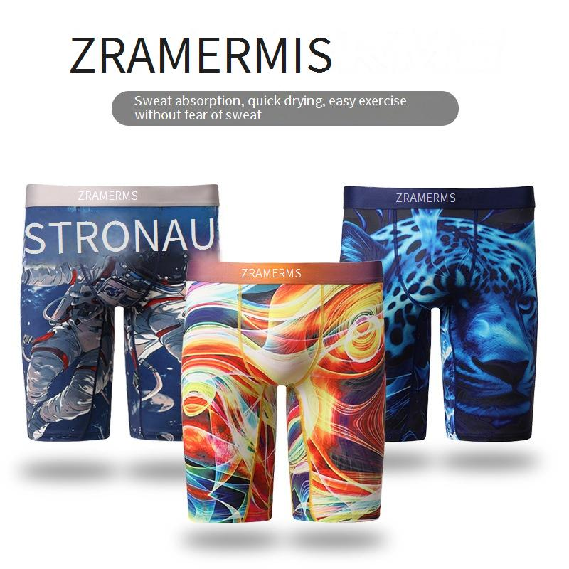 Sous-vêtements pour hommes, imprimé requin, tendance, séchage rapide, respirants et longs, boxers et leggings de sport_voghion.com