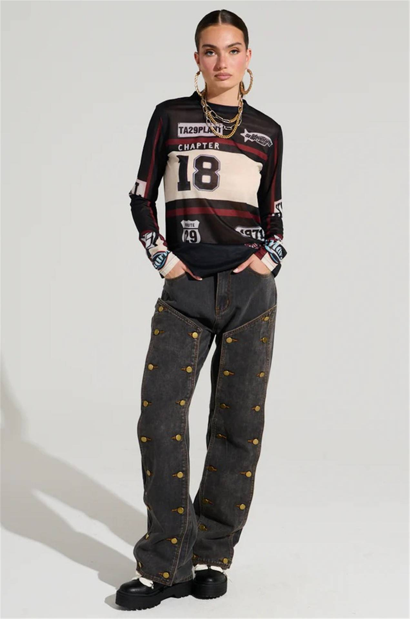 Women's High Waist Straight Jeans - Detachable Snap Button & Asymmetrical Design For Streetwear Fashion_voghion.com