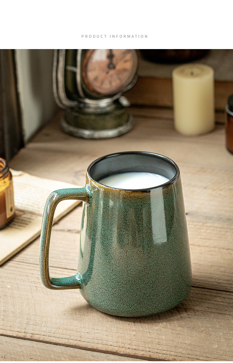 Taza de cerámica esmaltada al horno - Taza de café retro nórdica de gran capacidad (vaso de gres de 450 ml)_voghion.com