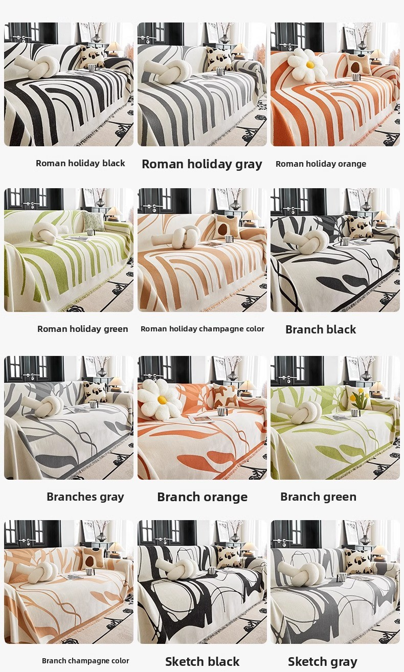 Abstract Geometric Chenille Sofa Cover - Modern Thickened Slipcover (Non-Slip Full Coverage Premium Textured Fabric)_voghion.com